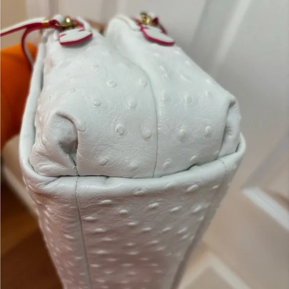 Coach A1482-30116 Madison Madeline Ostrich-Embossed White Leather Pink Trim BNOT - Picture 8 of 16